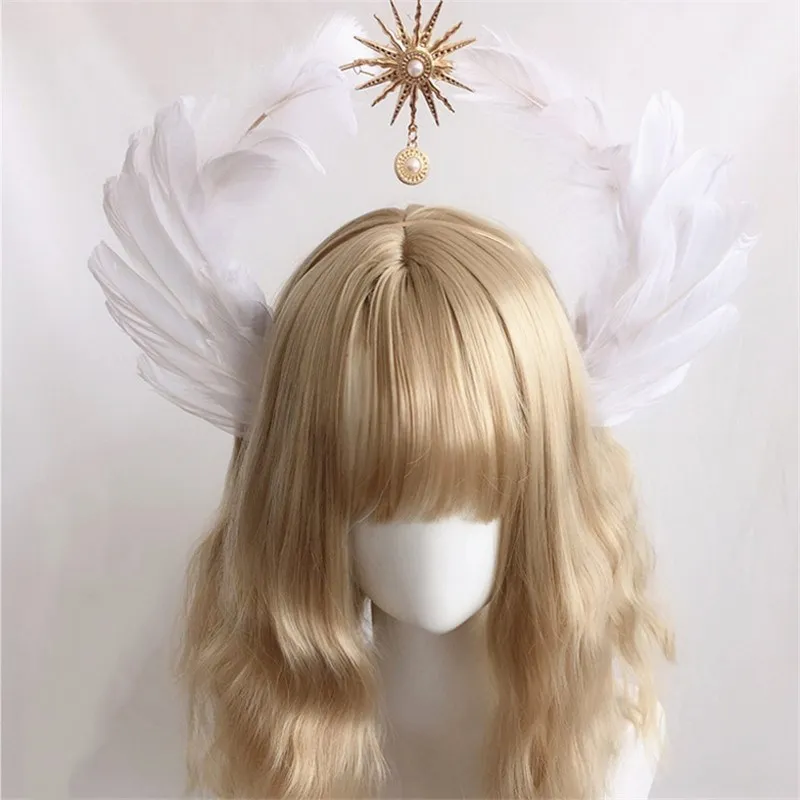 Головной убор для матери Lolita Sun KC Готическая белая тиара с крыльями ангела