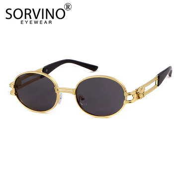 

SORVINO Retro Fashion Oval Sunglasses Brand Women Shades Men Steampunk Goggles Luxury Designer Gothic Red Black Sun Glasses P399