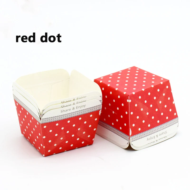 red dot 50 шт./лот коробка для кексов, чашка для кексов, коробка для кексов с высокой температурой, квадратная коробка для бумажных стаканчиков с ураганом - Цвет: red dot