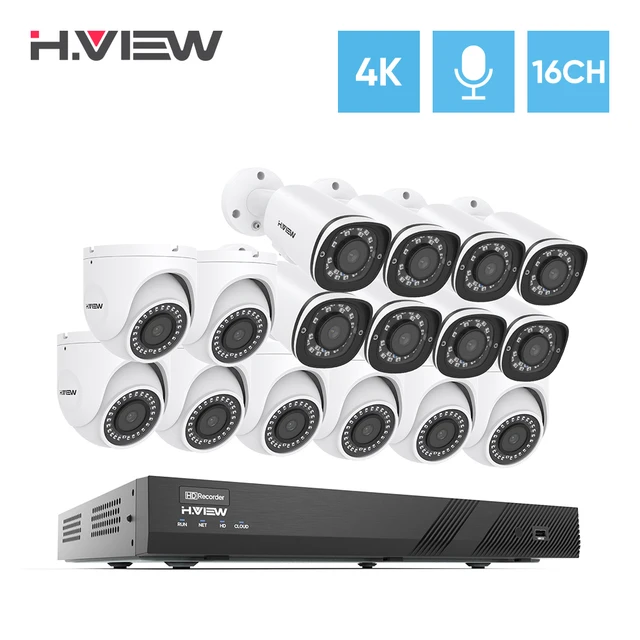$US $862.13 H.View 4K Ip Camera 8Mp 16Ch Poe Nvr Set Outdoor Cctv Camera Security System H.265 Audio Record Video Surveillance Kit