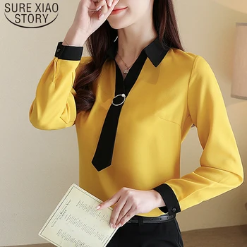 

Korean Fashion V Neck Long Sleeve Chiffon Shirt Women Spring 2020 New Office Lady Solid Blouse Blusas Mujer De Moda 8487 50