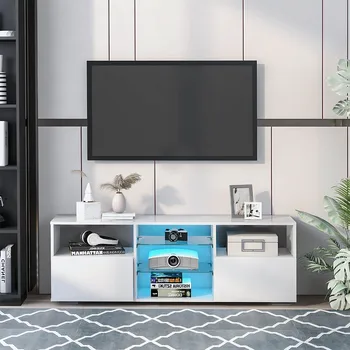 

130cm Modern White TV Cabinet Table with Big Storage 16 Colors LED RGB lights Livingroom Furniture​