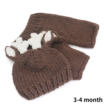

Knitted Newborn Baby Costume Set Crochet Christmas Deer Outfits Photography Prop Baby Shower Cartoon Handmade Cute Hat Pants
