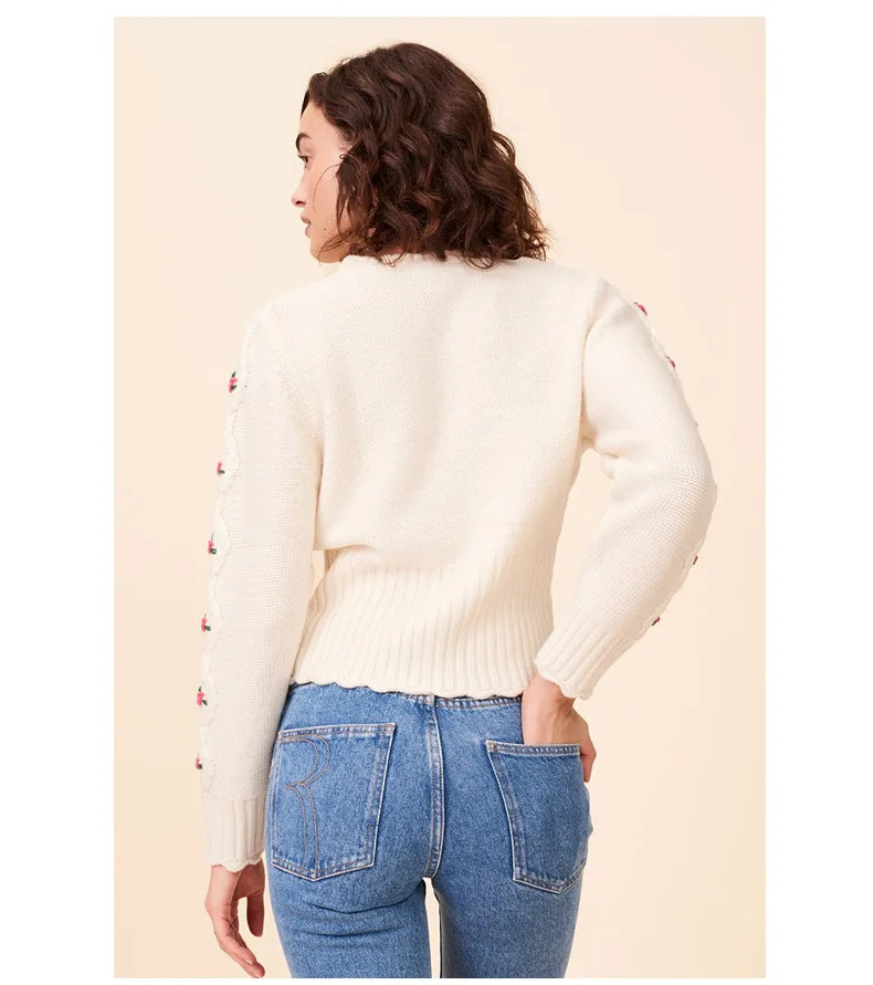 Женский свитер осень зима ретро короткий свитер женская вязаная рубашка с вышивкой