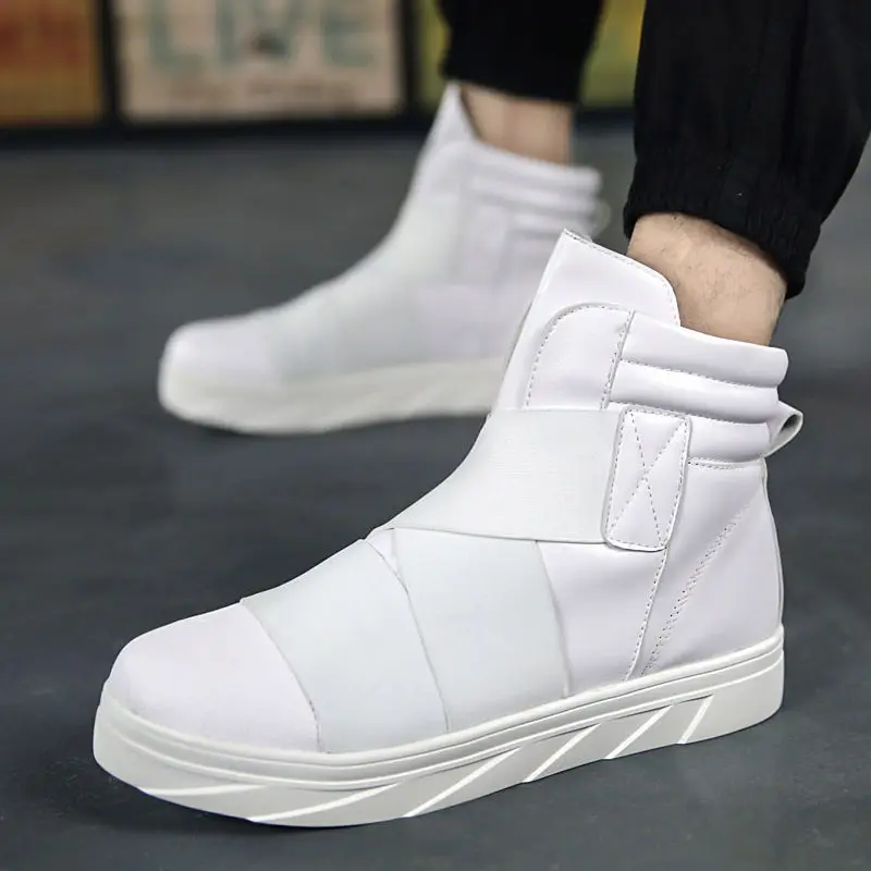 Дизайнерская Осенняя обувь с перекрестными ремешками мужские ботинки до середины икры ботинки в байкерском стиле кожаная обувь для мальчиков высокие кроссовки на платформе chunkr кроссовки - Цвет: White B