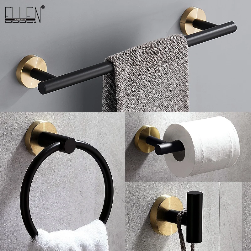 ELLEN Bathroom Accessories Toilet Paper Holder Towel Holder Set Bath Shower Towel Ring Robe Hook Black Hardware ELB5600