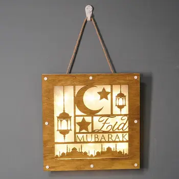 

1 Set Ramadan Hanging Wooden Pendant Eid Mubarak Wall Light Decorations Crafts