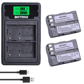 

Batmax EN-EL3e EN EL3e Battery +LCD Dual Charger with Type C Port for Nikon D30 D50 D70 D70S D90 D80 D100 D200 D300
