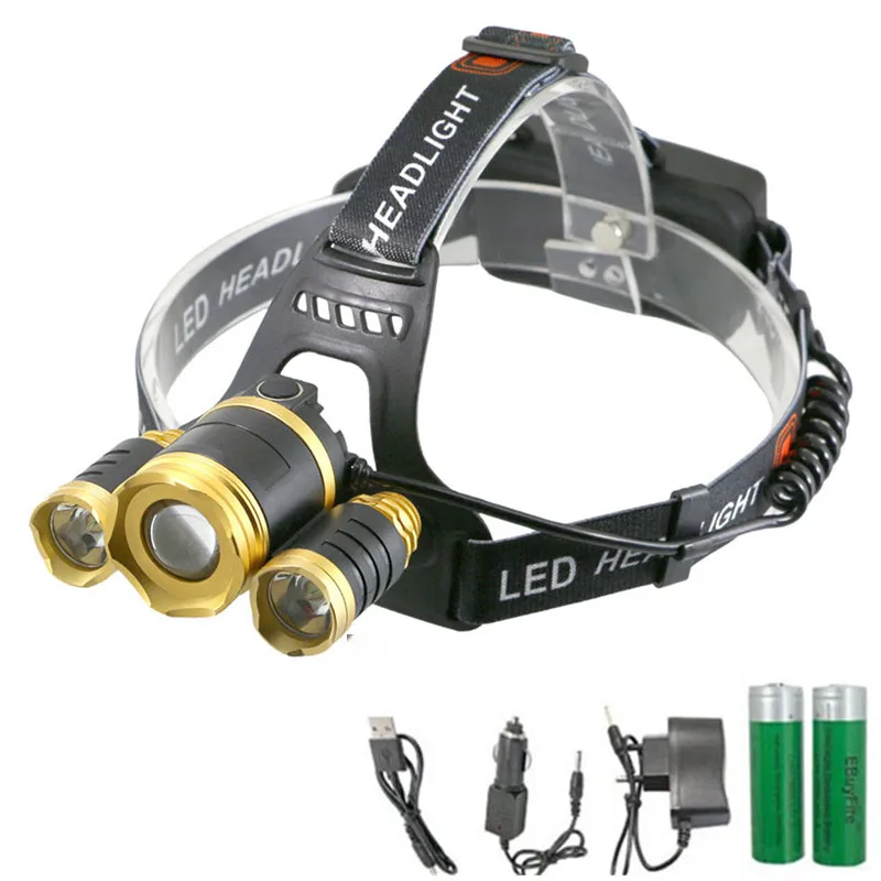 EBUYFIRE 3 LED ZOOM 18650 Светодиодные фары перезаряжаемые Масштабируемые Фары для