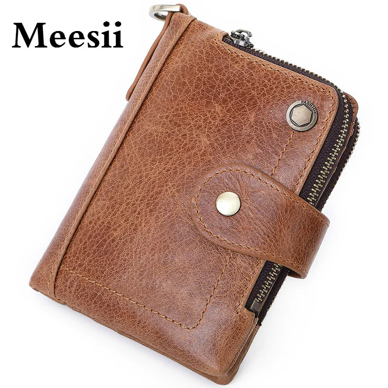 Meesii-funda de pasaporte con bolsillo para monedas para hombre, tarjetero de cuero genuino, billetera con bloqueo