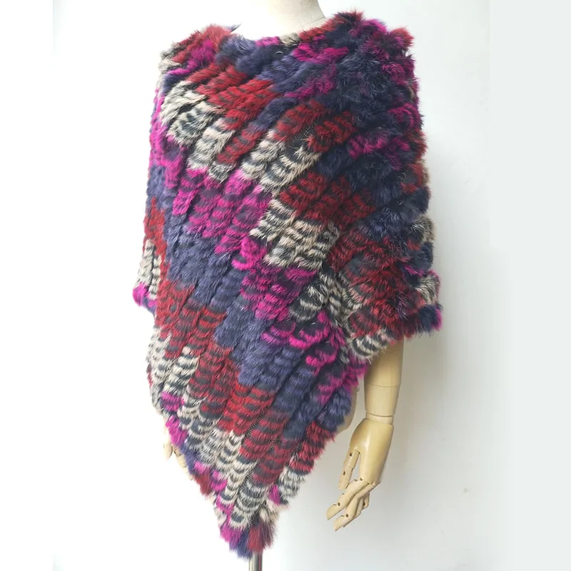 

Женское пончо из 2024 натурального кроличьего меха, вязаное модное Осеннее пончо из натурального меха разных цветов, Женская Осенняя меховая шаль