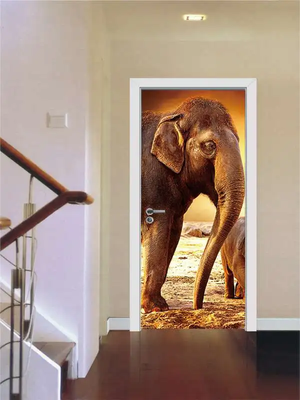 026 elephant Коричневый слон животные двери наклейки домашний Декор Картина самоклеющиеся водоотталкивающие обои для спальни - Цвет: 026 elephant