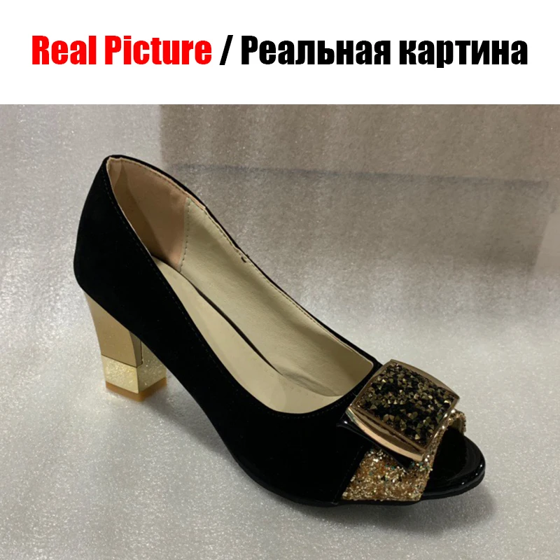 Женские туфли с открытым носком BONJOMARISA лодочки на высоком каблуке металлическим