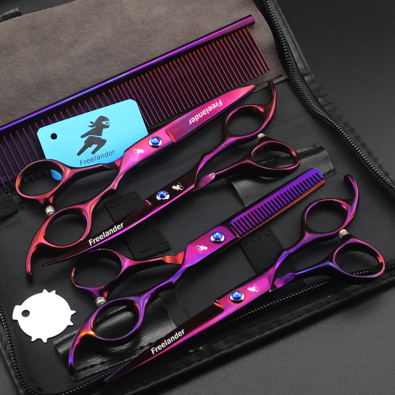 6.0inch professional scissors dog pet grooming polishing tool animal hair Cutting Scissors and Double tail curved scissors