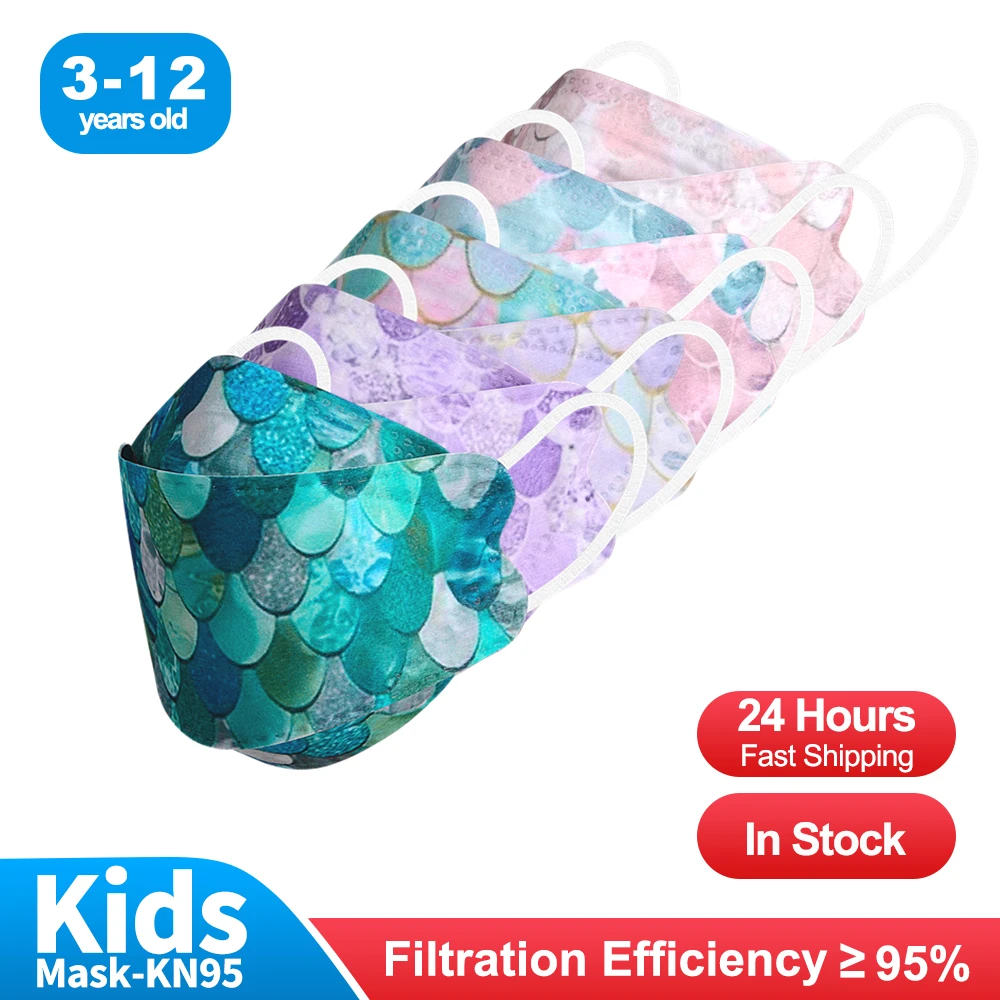 Mascarilla kn95 ffp2 para niños, máscara de 4 capas, cómoda, moderna, transpirable, diseño de escamas de peces, fpp2