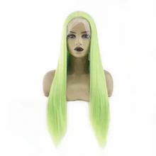 Сексуальный T0220 зеленый длинный прямой синтетический парик на кружеве, жаропрочные волокнистые волосы, натуральные волосы, Косплей парики для женщин