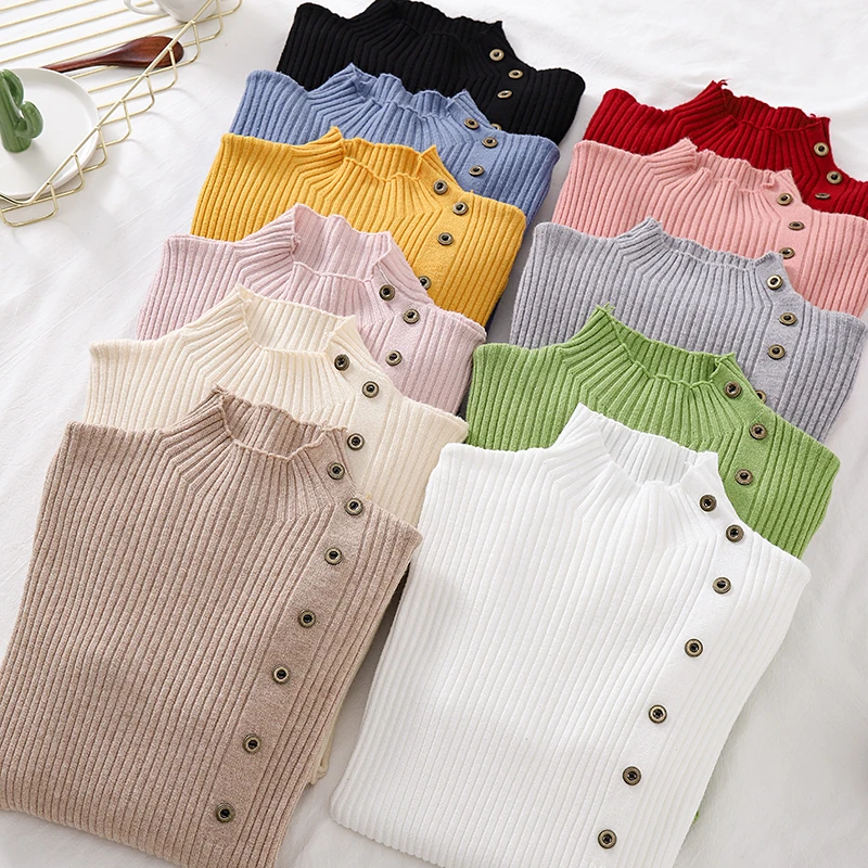 

Women Sweaters Women Long Sleeve Sweater Woman Knitted Pullovers Woman Elastic Turtleneck Sweater Plus Size Lady White Sweaters