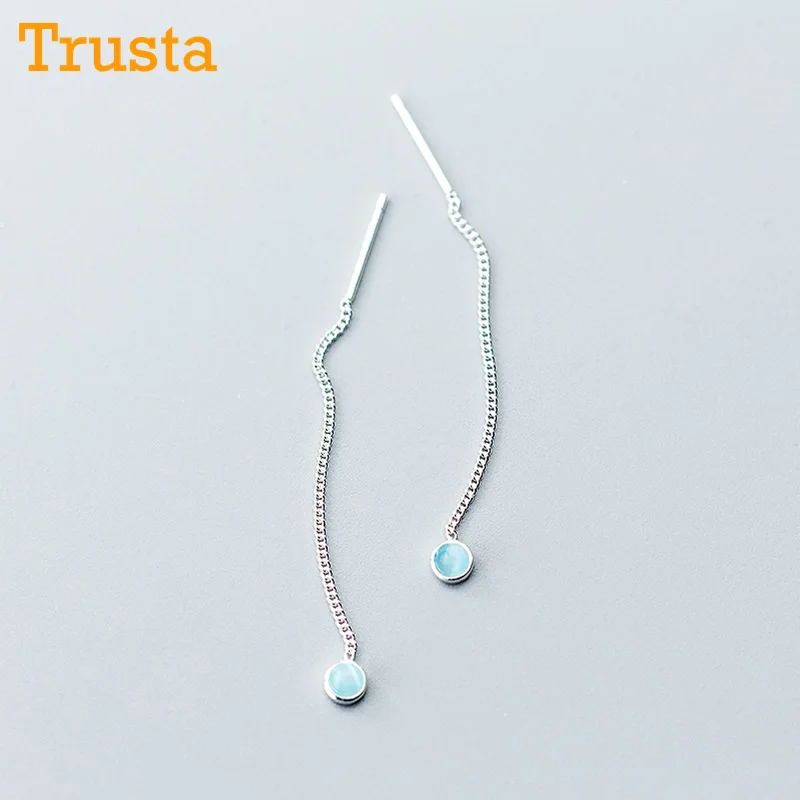 Trusta,, 925, твердые, Настоящее серебро, серьги-гвоздики, синие, Круглые, 5,1 см, связанные, капля, палочка для девочек-подростков, друзей, подарок, DS963