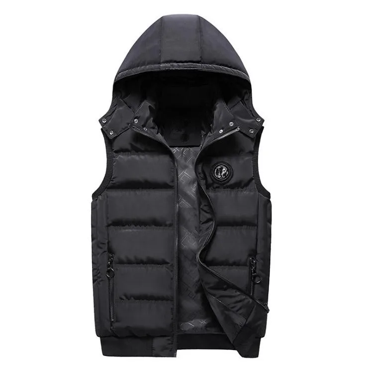 black Новые топы L/3Xl, мужские весенне-осенние повседневные Жилеты с капюшоном, большие размеры, теплые хлопковые жилеты, мужские жилеты на молнии, топы для мужчин J3091 - Цвет: black