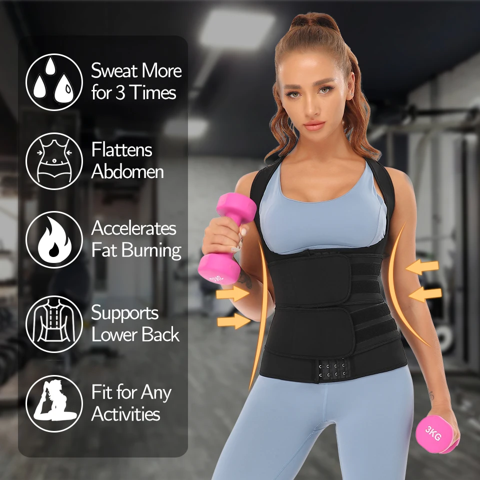 Women Waist Trainer Corset Vest Body Shaper Weight Loss Sweat Sauna Suit Compression Vest Workout Tank Tops Slimming Shapewear tummy control shapewear