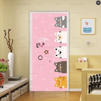 

Cute 3D Door Sticker Pink Cats Diy Mural Wallpaper Stickers Waterproof Pvc Self-Adhesive Home Children's Room Nursery Door Decor