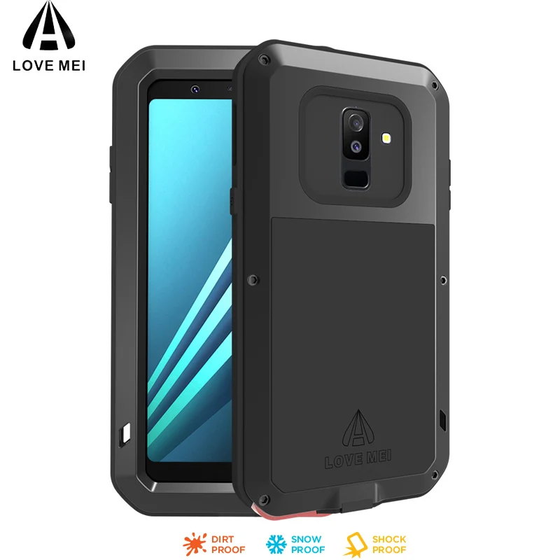 Металлический защитный чехол для телефона LOVE MEI для samsung galaxy A6 A6plus, ударопрочный пылезащитный чехол с закаленным стеклом