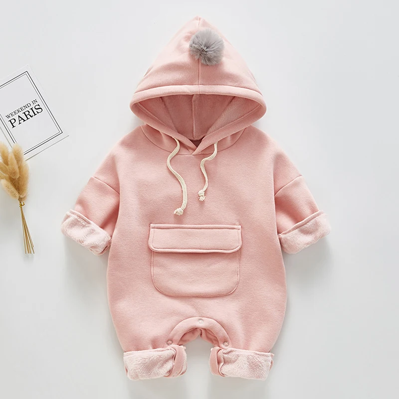 B94H09 pink Детская одежда на весну-осень, хлопковый кашемировый комбинезон для новорожденных мальчиков и девочек, комбинезон, однотонная одежда, теплая одежда - Цвет: B94H09 pink
