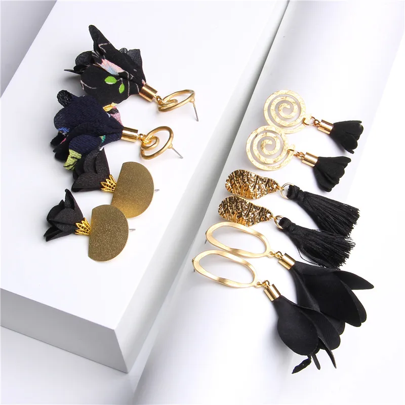 

Bohemia Tassel Cloth Petal Pearl Long Dangle Earrings For Women Irregular Drop Earring Metal Gold Color Pendientes Fabric Fashion Girls Jewelry Gift