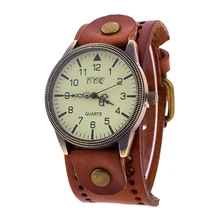 

Jessingshow Men Punk Retro Simple Fashion Pin Buckle Strap Leather Wrist Watch Brown Big Wide Leather Bracelet Retro Watch