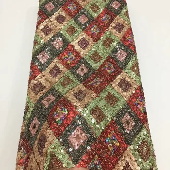 

New Arrival Sequins Lace Fabrics Gold African Nigerian Tulle Mesh Lace Fabric for Wedding French Lace Fabrics with Sequins