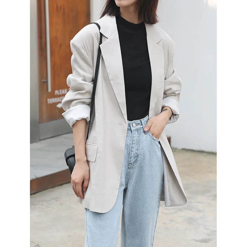 

Mulan 2019 Autumn And Winter South Korea New Style Suit Jacket INS-Style Solid Color Casual Versatile Linen Small Suit 6969