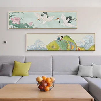 

New Chinese watercolor propitious crane bedside canvas painting posters print abstract wall art pictures for living room bedroom
