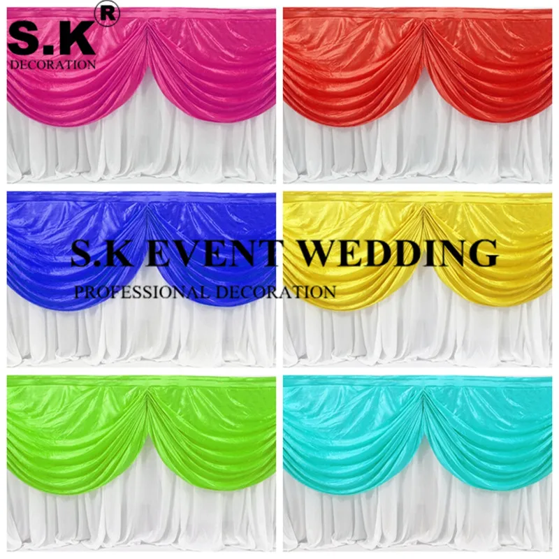 

Cheap Price Colorful Swag Draping With White Color Table Skirt Tablecloth Skirting For Wedding Event Banquet Decoration