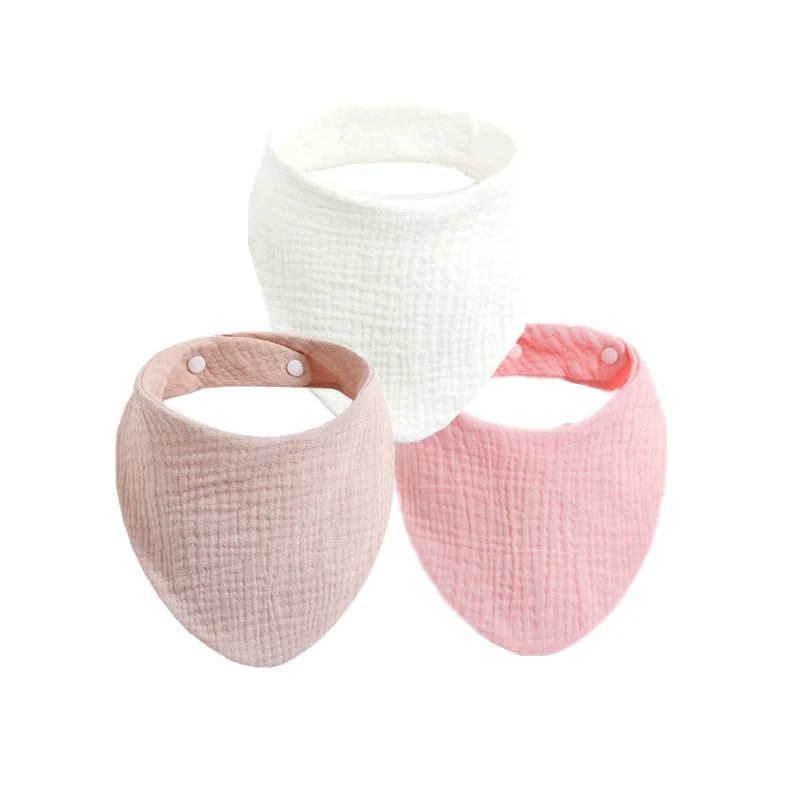 3Pcs/Lot  Baby Bibs Muslin Cotton Stuff Newborn Solid Color Snap Button Soft Triangle Saliva Towel Burp Cloth Feeding Drool Bibs born baby accessories	 Baby Accessories