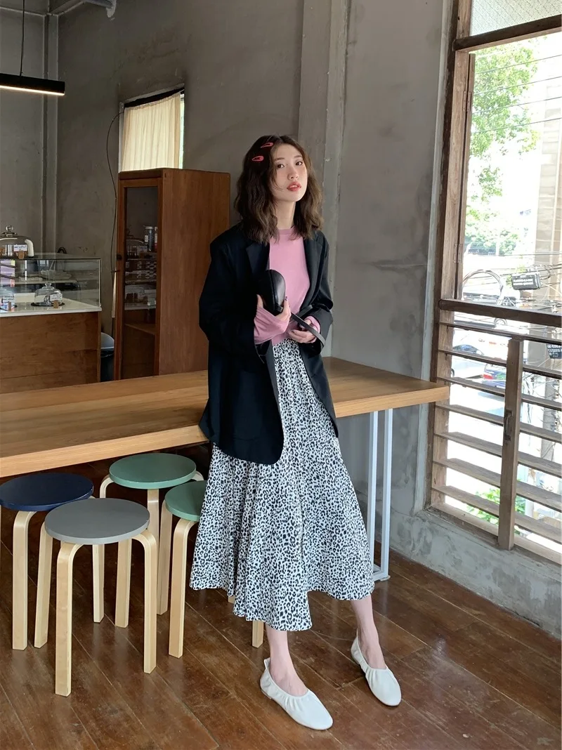 

Laziness-Style Leopord Pattern Chiffon Skirt Women's Mid-length Skirt A- Line Very Fairy of High-waisted Long Skirts