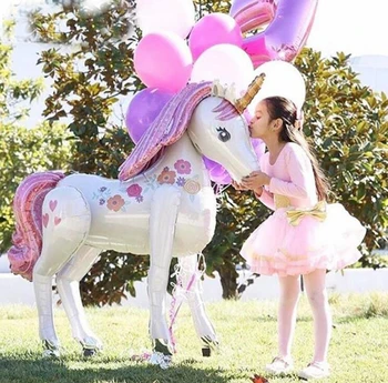 

Unicorn Party Supplies 3D Large Unicornio Walking Animal latex balloon Girls pink Birthday Theme Party Decor Foil balloons DIY