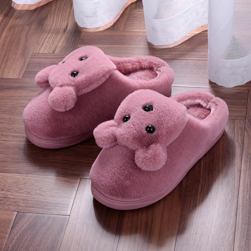 Детская обувь; Детские домашние тапочки для мальчиков и девочек с милым мультяшным медведем; толстая теплая Домашняя обувь с плюшевыми помпонами; сезон осень-зима - Цвет: LT8919-Purple