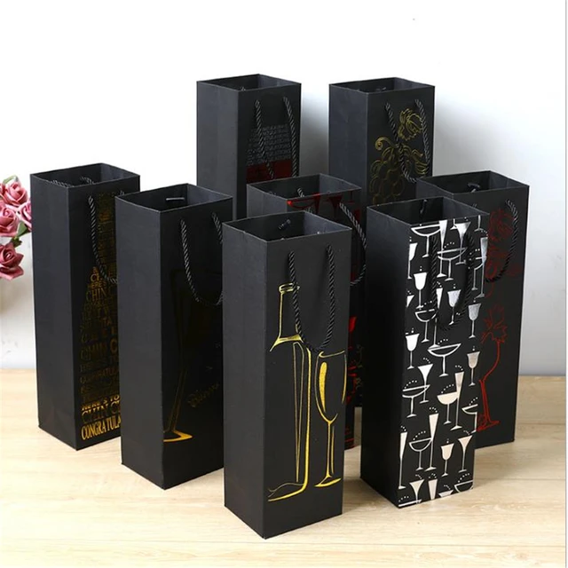 Black Paper Wine Bags Fsetival Party Gift Bag Hot-stamping Wine Bottle Oil  Bottle Gift Champagne Packing Bags Wine Carrier