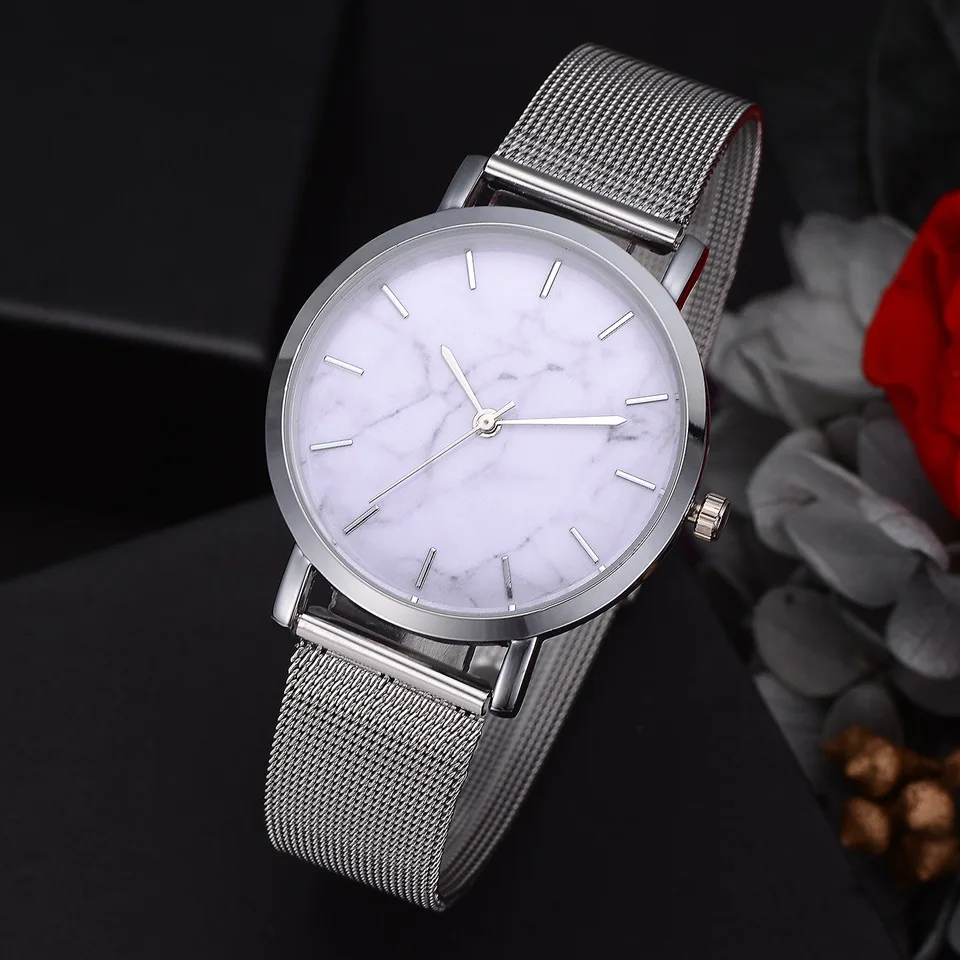 silver Relojes Mujer Модное Новое поступление модные женские кварцевые часы наручные часы из сплава мрамора зерна часы ювелирные изделия подарок для женщин - Цвет: silver