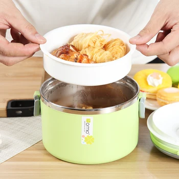 

Portable Stainless Steel Lunch Box 2layer Thermal Bento Box Eco-friendly Food Storage Container for Picnic School Student