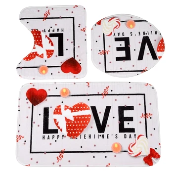 

Love Pattern Bathroom Carpet Perfect for Valentine's Day Series Bath Rug 3Pcs/Set Bath Mat Toilet Mats Antiskid Durable Home Rug