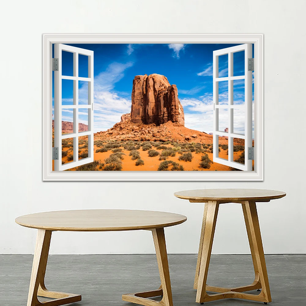 Gobi desert Large Wall Art 3D Window View Sticker Decal Vinyl Mural Wallpaper Removable PVC Room Living Decor | Дом и сад