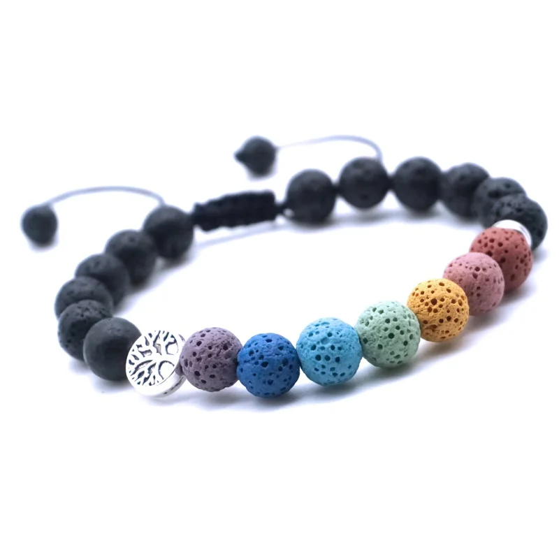 

Tree of Life 7 Chakras Braided Volcanic Lava Stone Essential Oil Diffuser Bracelet Healing Balance Yoga Beads Bangle Men Women