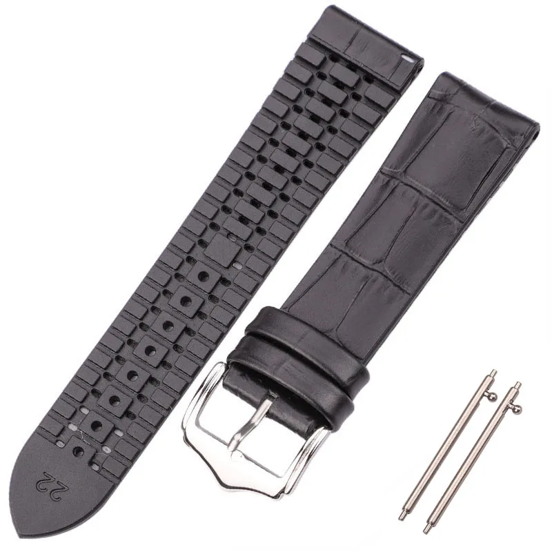 HENGRC ремешок высокого качества из натуральной воловьей кожи резиновый ремешок для часов браслет 18 мм-24 мм женские мужские Ремешки для наручных часов - Цвет ремешка: Black