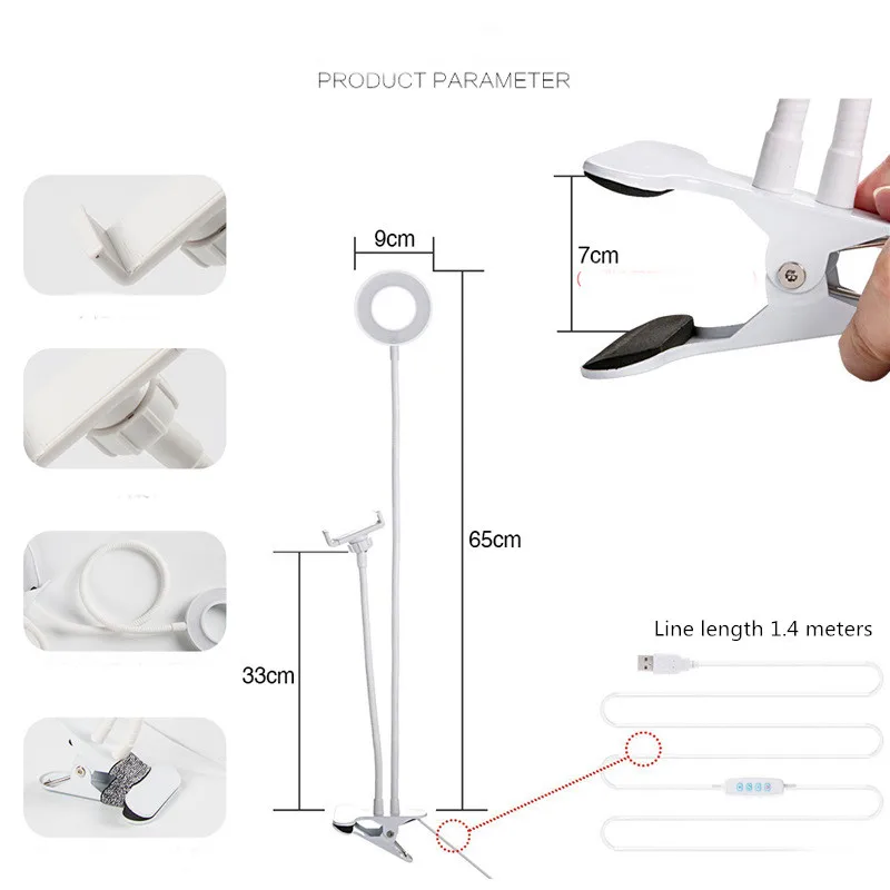 

Photo Studio Selfie LED Ring Light Cell Phone Holder for Live Stream Makeup Camera Lamp for Desk Lights Table Clip Fill Lamp