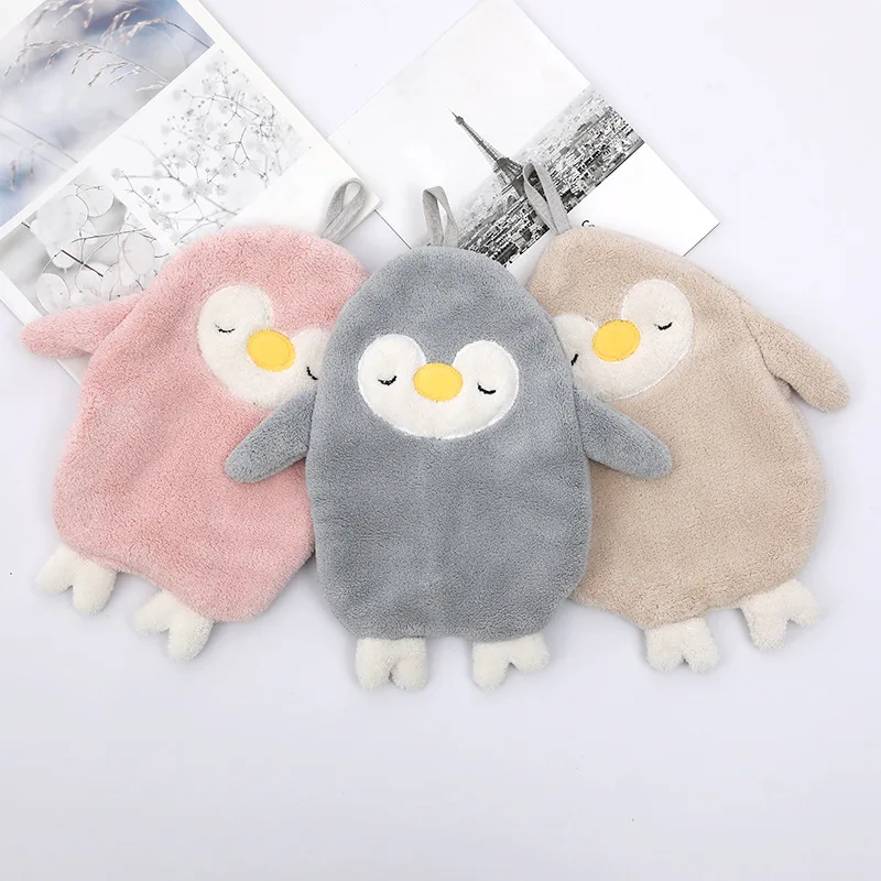 

Handkerchief Kitchen and Bathroom Hangable Coral Fleece Cloth Cartoon Penguin Hand Towel Cute Animal Absorbent Hand Towel