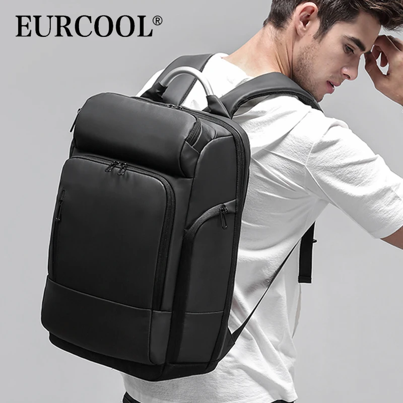 EURCOOL, 15,6 дюймов, рюкзак для ноутбука, черный, деловой, мужской, Mochila, usb зарядка, функциональный, рюкзак, водонепроницаемый, для путешествий, мужской, n1877