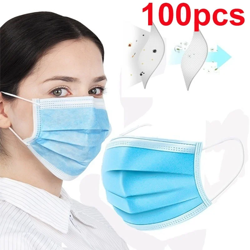 

100Pcs/Pack Anti Dust Anti Smog Mask Surgical Nonwoven Disposable 3-Ply Elastic Mouth Soft Breathable