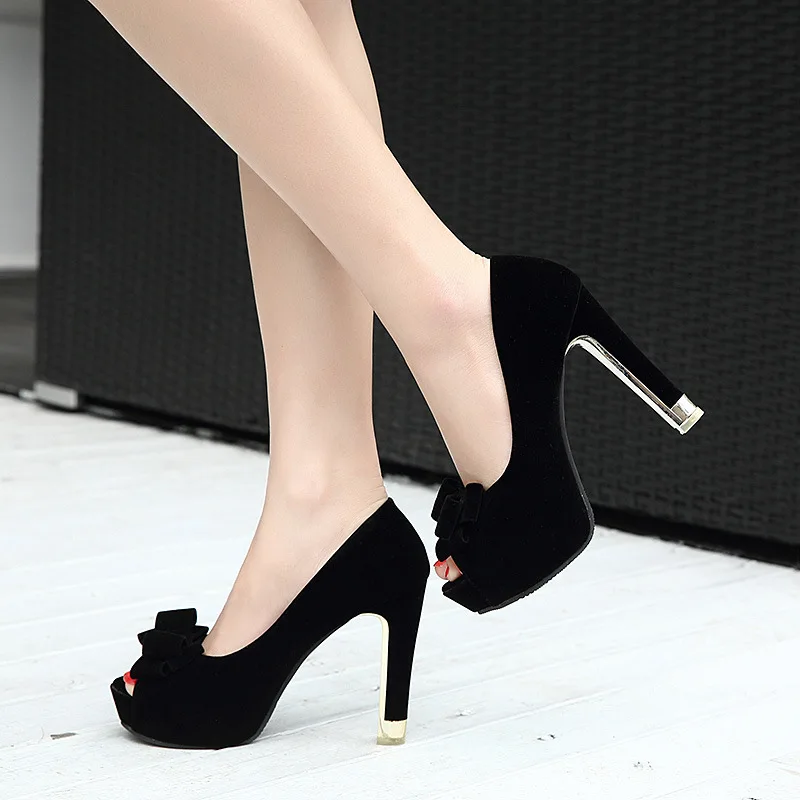 

2017 Spring And Summer New Style Bow High Heel Shoes Chunky-Heel Shoes Waterproof Platform Fish Mouth Single