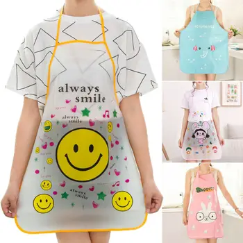 

Women Cute Cartoon Apron Waterproof PVC Bibs Apron Kitchen Restaurant Cooking Bib Aprons Lady Girl OilProof Transparent Apron